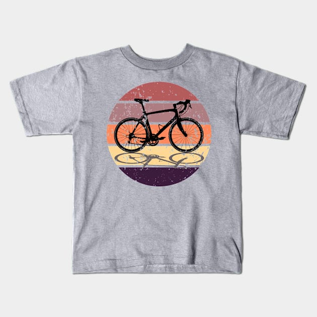 Road Bicycle - Black Road Bike with Shadow - Bicycling Gift - Distressed Look Kids T-Shirt by RKP'sTees